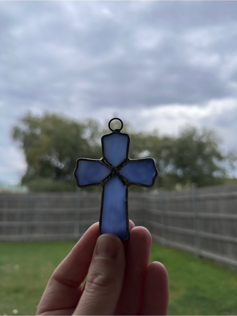 Blue Stained Glass Cross and Diamond Pendant Set - Unbranded - Picture 2 of 4